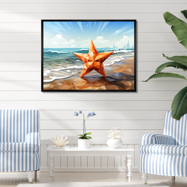 Shoreline Starfish cubic landscape - Coastal Animal Canvas Wall Art