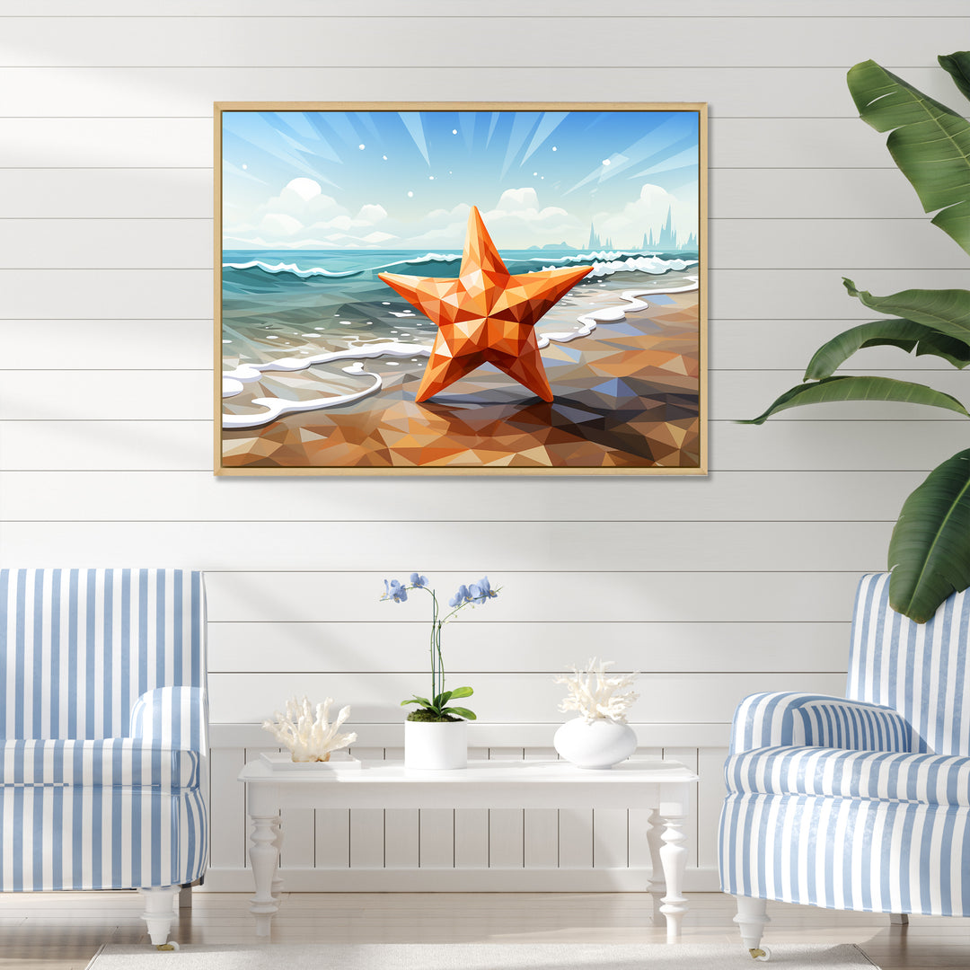 Shoreline Starfish cubic landscape - Coastal Animal Canvas Wall Art
