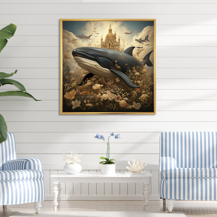 Whales Majesty futuristic - Coastal Animal Canvas Wall Art