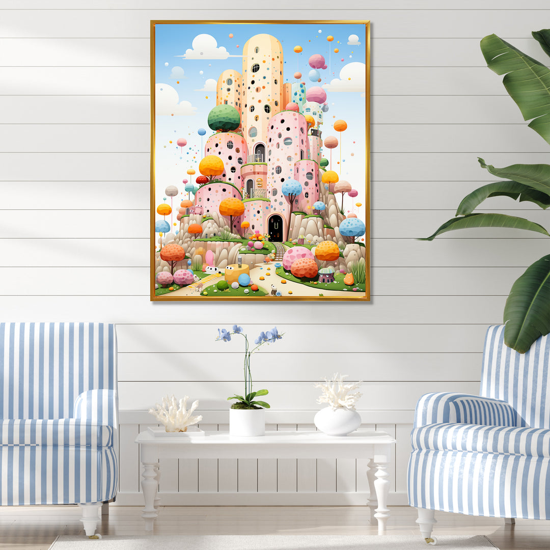 Cubist coral castle children s art - Coral Framed Canvas Art