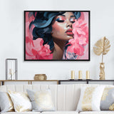 Pink and blue fashion woman floral portrait II - Fashion Canvas Wall Art