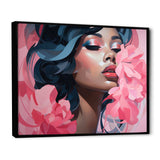 Pink and blue fashion woman floral portrait II - Fashion Canvas Wall Art