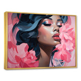 Pink and blue fashion woman floral portrait II - Fashion Canvas Wall Art