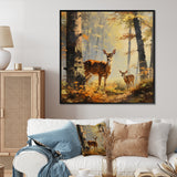 Retro Woods Deer Artistry - Deer Framed Canvas Art