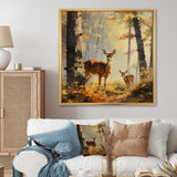 Retro Woods Deer Artistry - Deer Framed Canvas Art