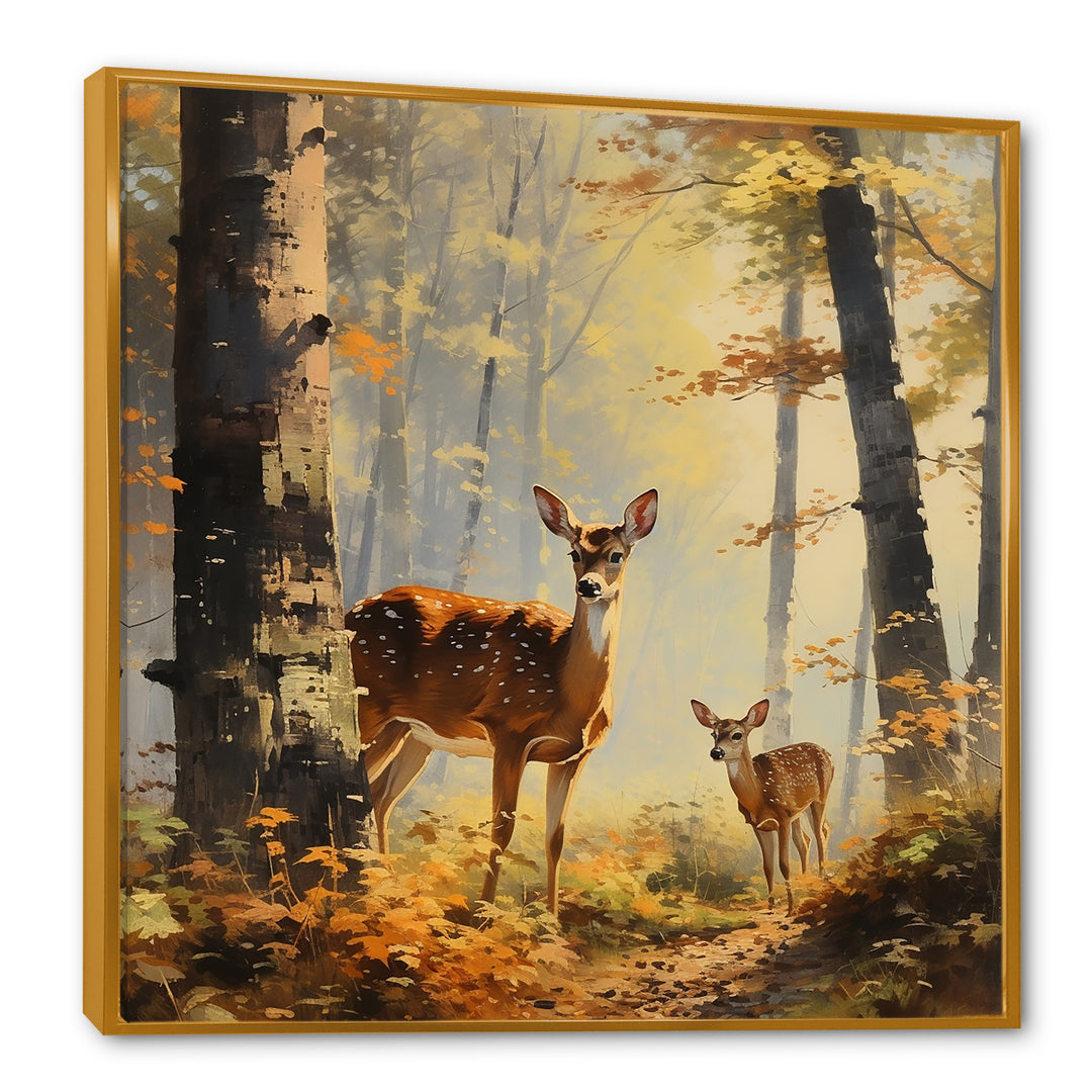 Retro Woods Deer Artistry - Deer Framed Canvas Art