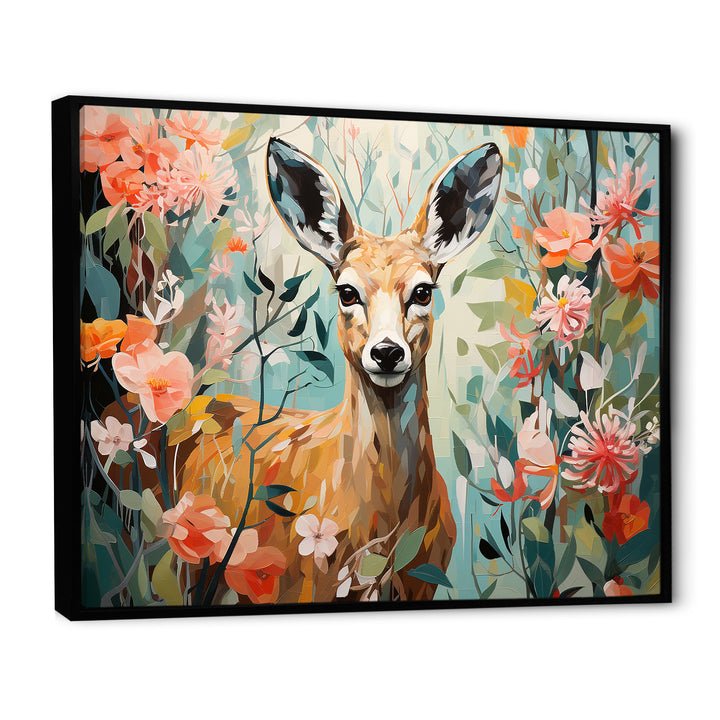 Pink and green deer blooms - Deer Large Canvas Wall Art