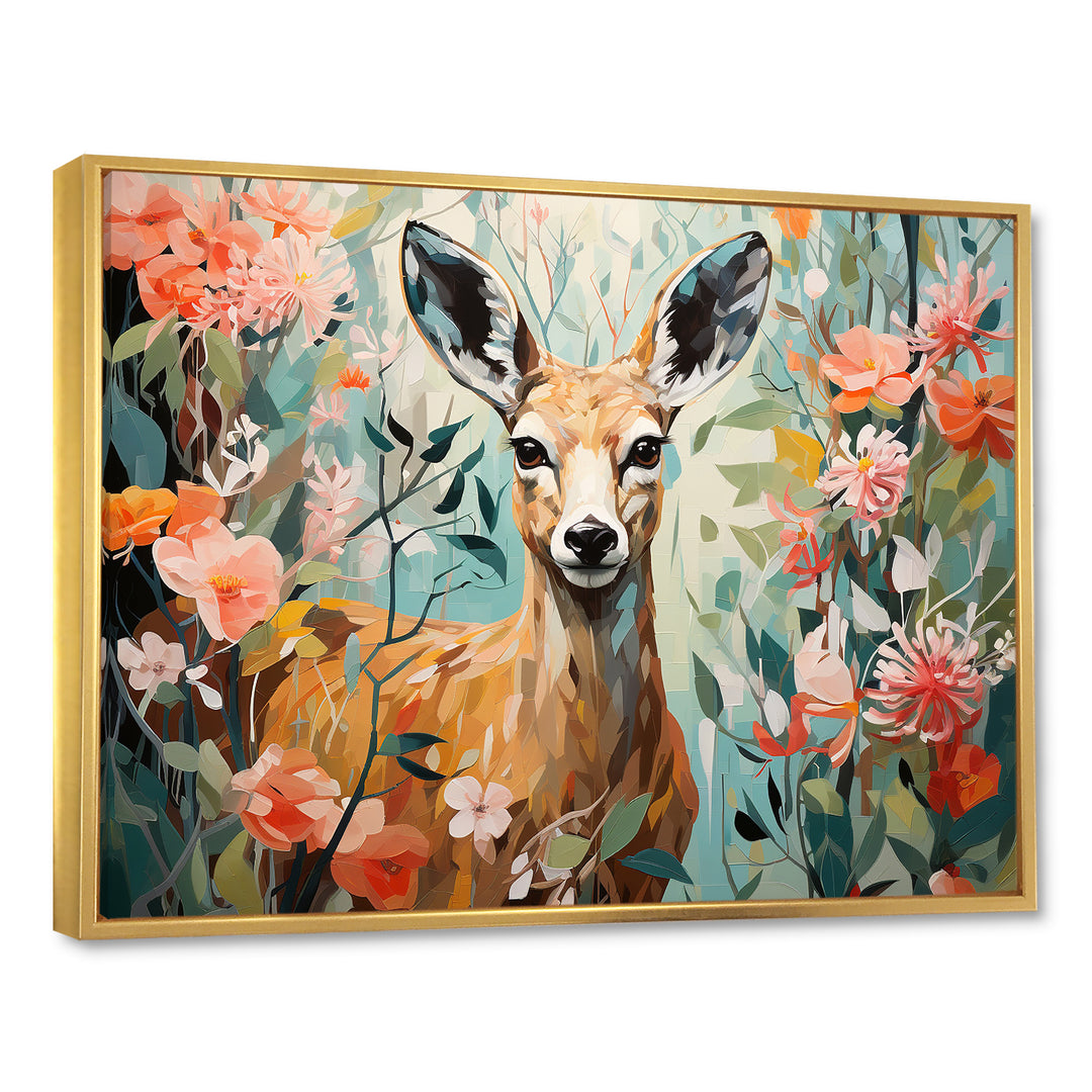 Pink and green deer blooms - Deer Large Canvas Wall Art