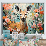 Pink and green deer blooms - Deer Large Canvas Wall Art