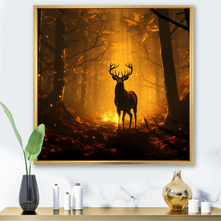 Brown Majestic Forest Deer - Deer Living Room Wall Art