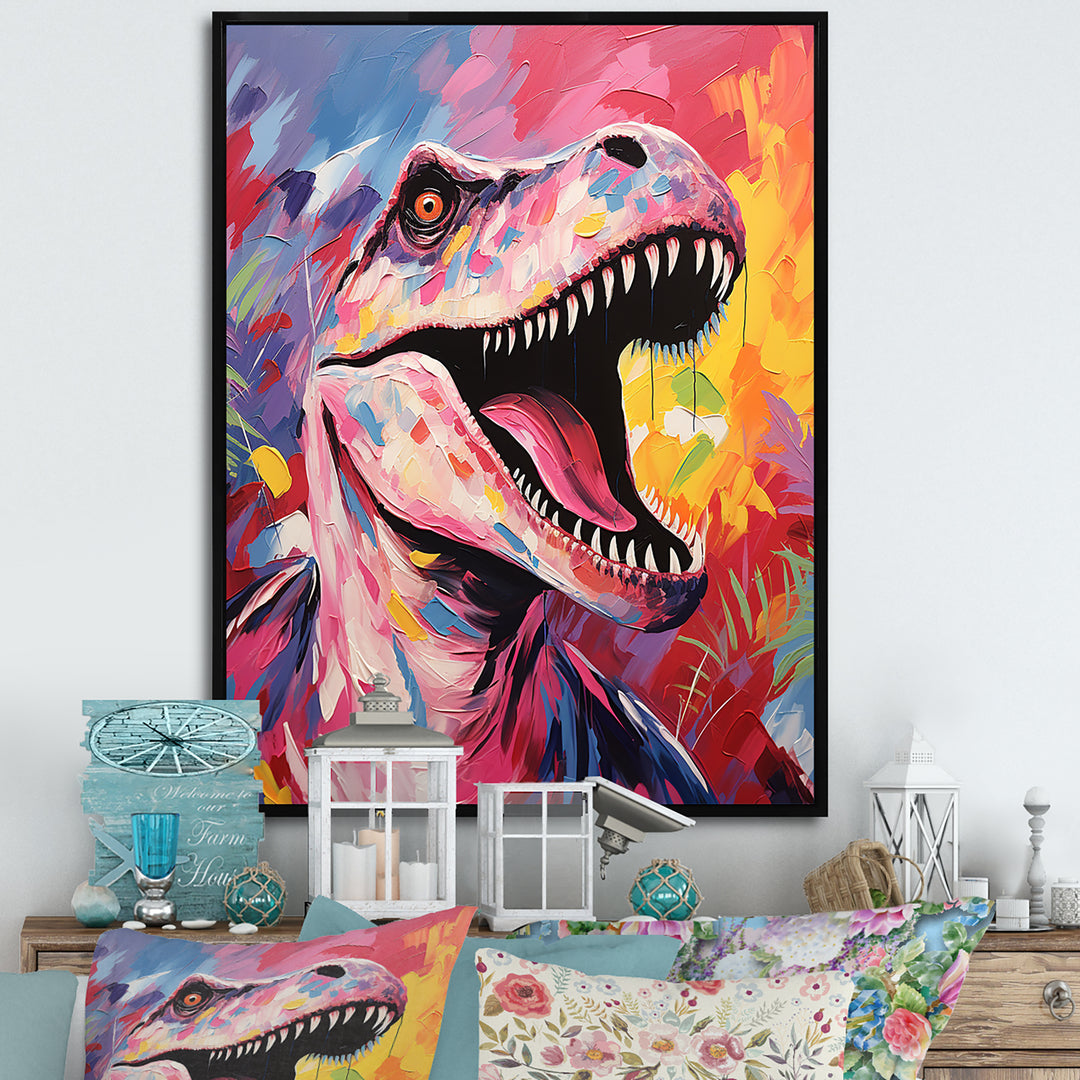 Popart Dino elegance - Dinosaur Framed Canvas Art