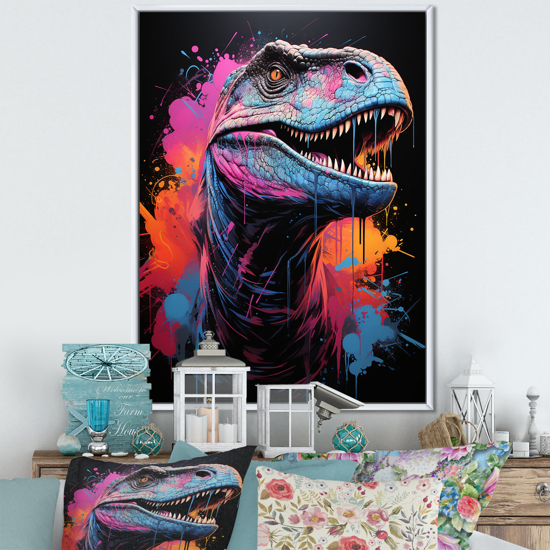 Blue and Purple Prehistoric dinosaur portrait - Dinosaur Wall Decor