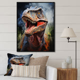 Blue and grey Prehistoric dinosaur giant portrait - Dinosaur Framed Canvas Art