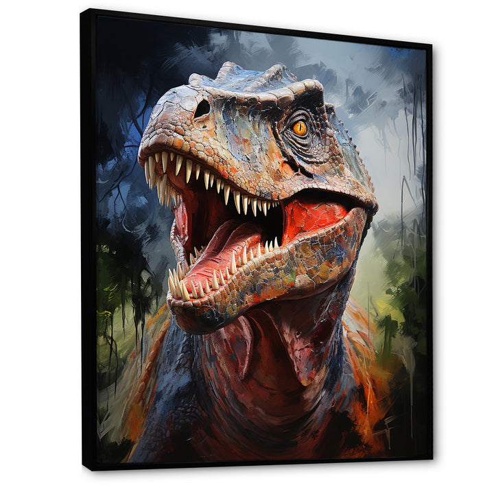 Blue and grey Prehistoric dinosaur giant portrait - Dinosaur Framed Canvas Art