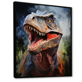 Blue and grey Prehistoric dinosaur giant portrait - Dinosaur Framed Canvas Art