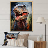 Blue and grey Prehistoric dinosaur giant portrait - Dinosaur Framed Canvas Art