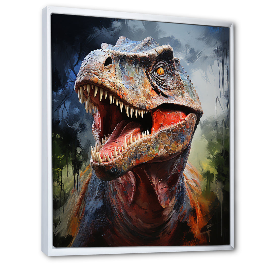 Blue and grey Prehistoric dinosaur giant portrait - Dinosaur Framed Canvas Art