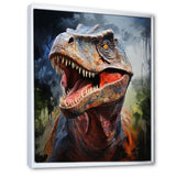 Blue and grey Prehistoric dinosaur giant portrait - Dinosaur Framed Canvas Art