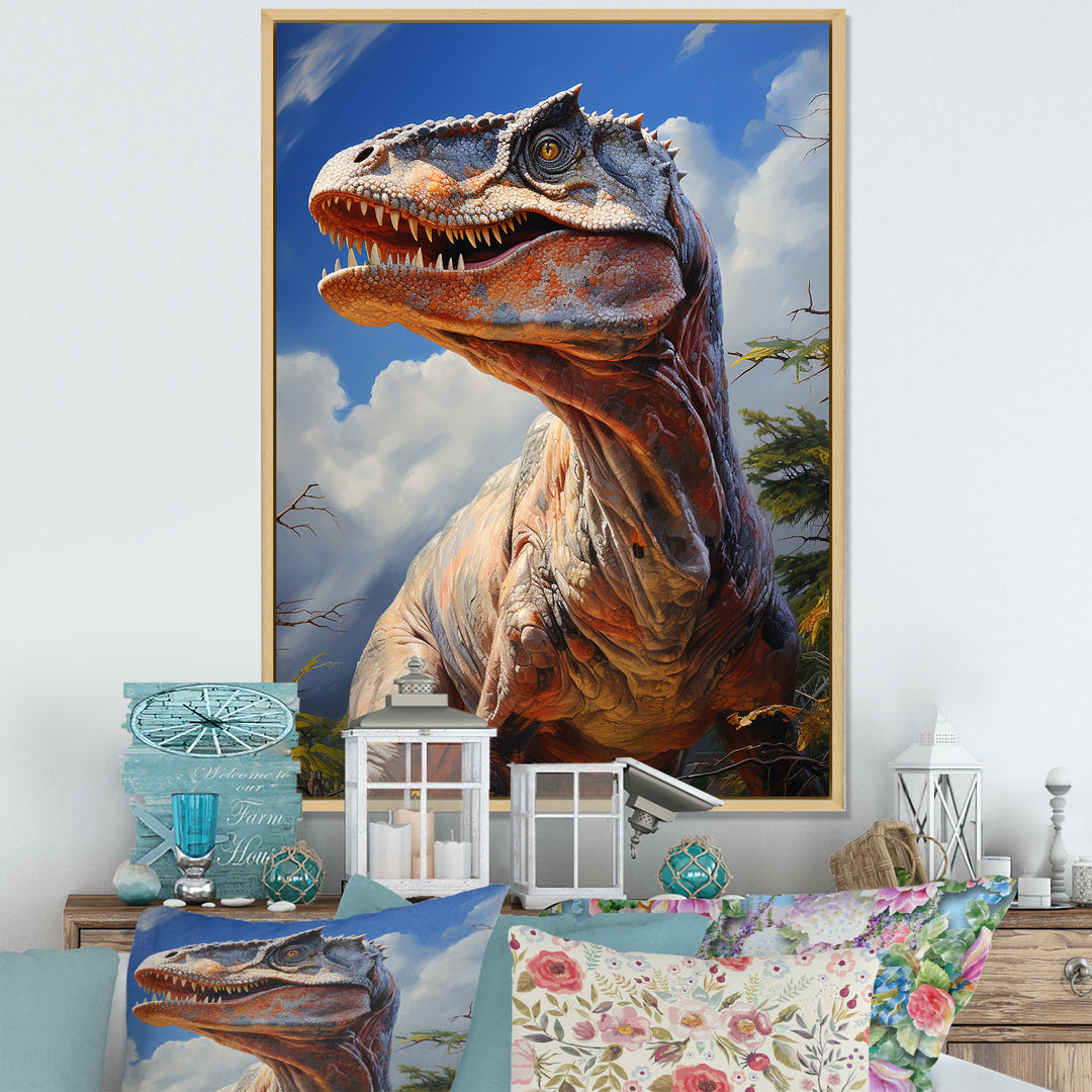 Prehistoric Velociraptor portrait - Dinosaur Large Canvas Wall Art