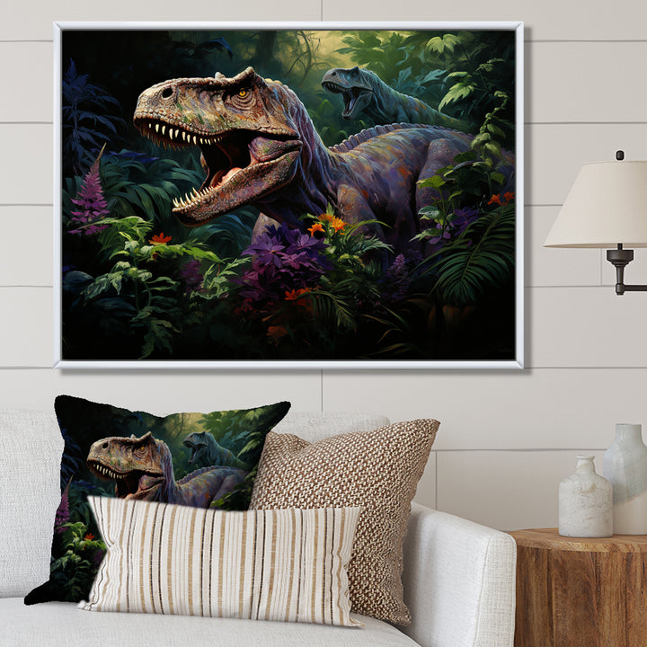Prehistoric Velociraptors in the jungle - Dinosaur Home Decor Art