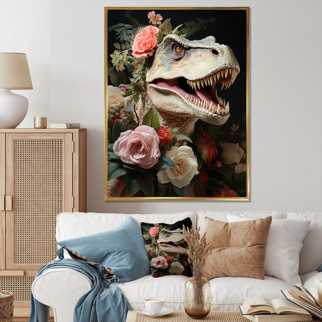 Floral Velociraptor jungle portrait - Dinosaur Wall Decor