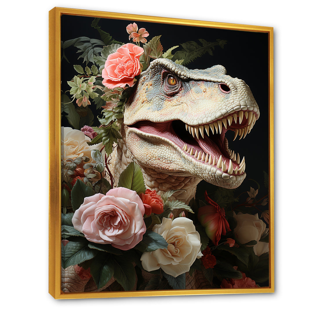 Floral Velociraptor jungle portrait - Dinosaur Wall Decor