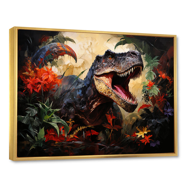 Floral Tyrannosaurus Dinosaur jungle portrait - Dinosaur Wall Decor