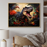 Floral Tyrannosaurus Dinosaur jungle portrait - Dinosaur Wall Decor