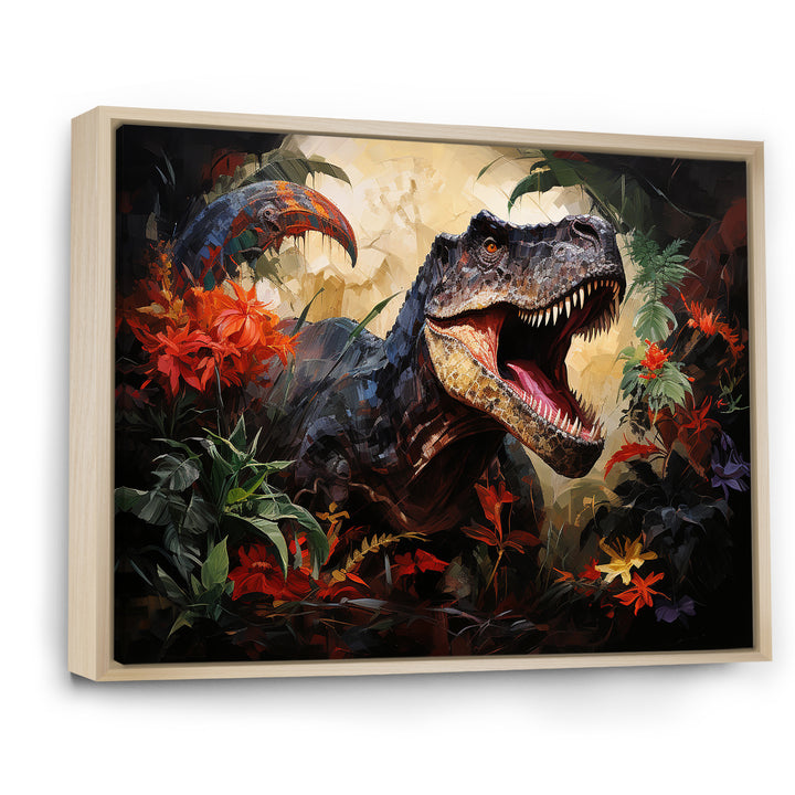 Floral Tyrannosaurus Dinosaur jungle portrait - Dinosaur Wall Decor