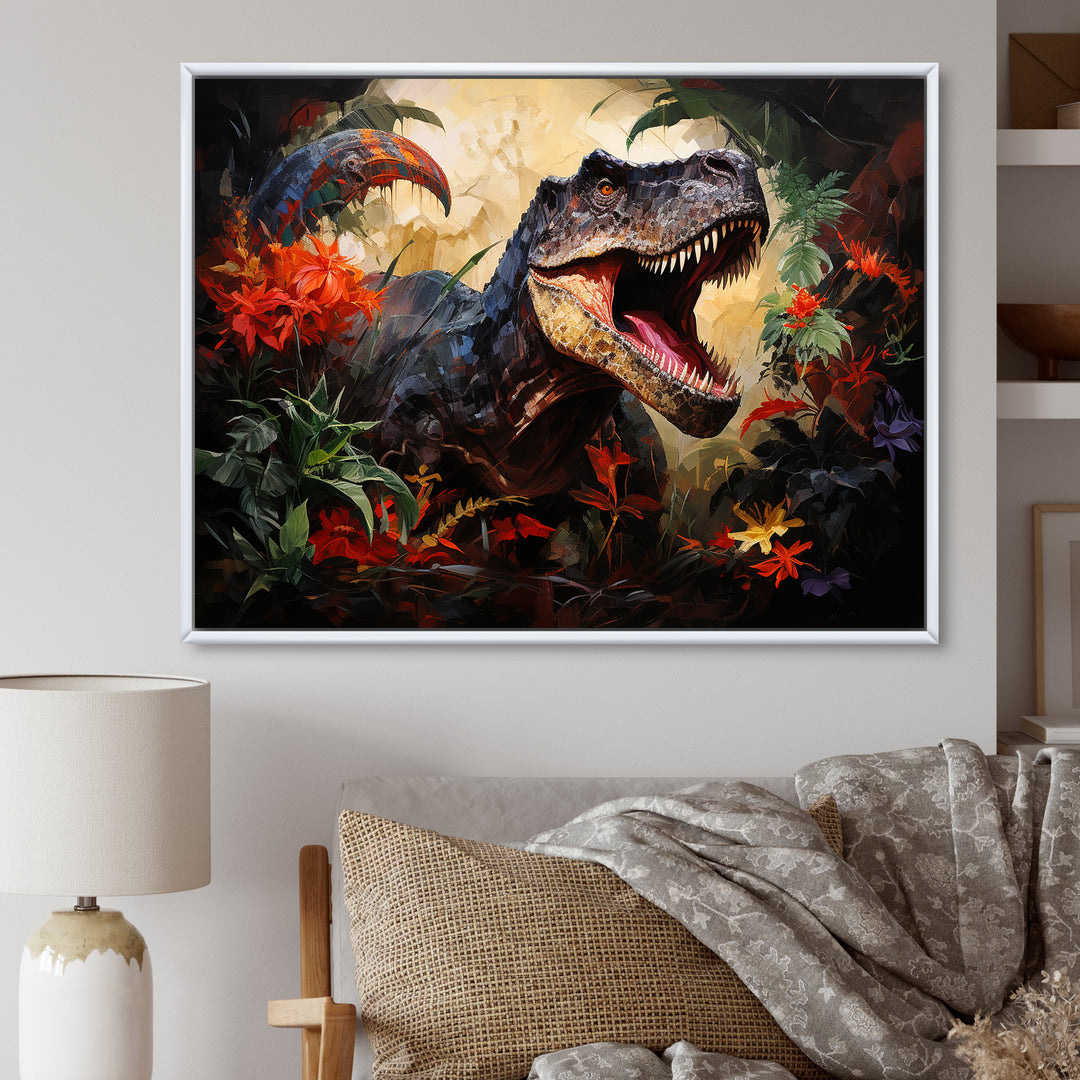 Floral Tyrannosaurus Dinosaur jungle portrait - Dinosaur Wall Decor
