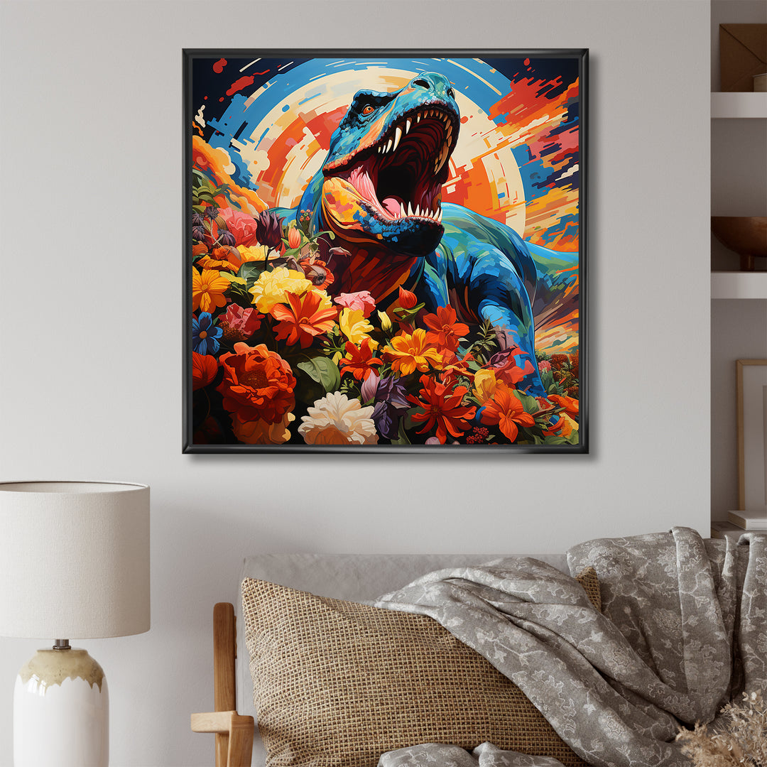 Orange Rainbow Tyrannosaurus jungle portrait - Dinosaur Wall Art Prints