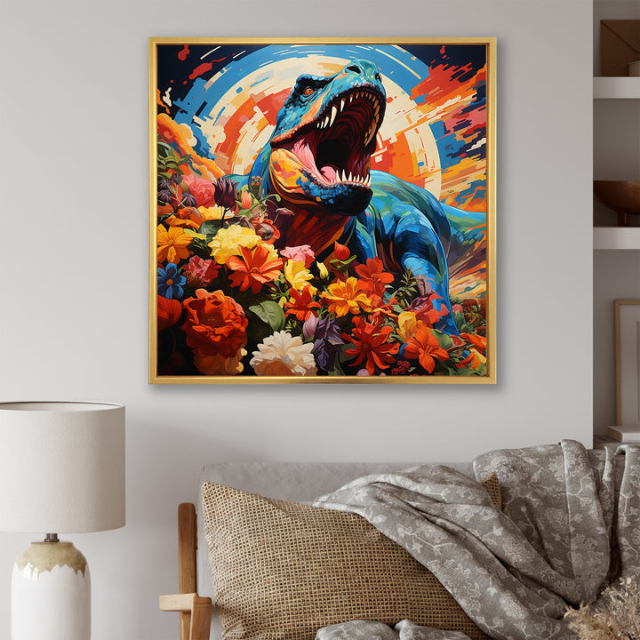 Orange Rainbow Tyrannosaurus jungle portrait - Dinosaur Wall Art Prints