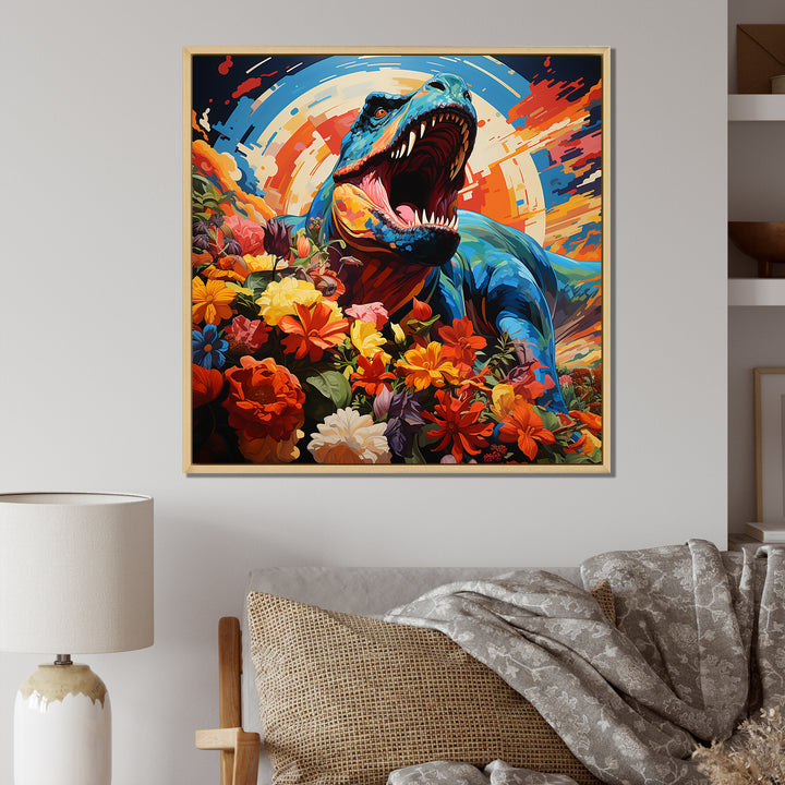 Orange Rainbow Tyrannosaurus jungle portrait - Dinosaur Wall Art Prints