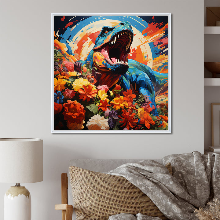 Orange Rainbow Tyrannosaurus jungle portrait - Dinosaur Wall Art Prints