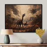 Vintage Jurassic dinosaur landscape II - Animals Canvas Wall Art