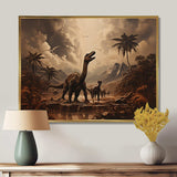 Vintage Jurassic dinosaur landscape II - Animals Canvas Wall Art