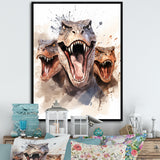 Family Of Velociraptor Dinosaurs Portrait - Dinosaur Framed Canvas Art