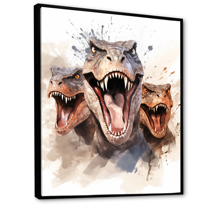 Family Of Velociraptor Dinosaurs Portrait - Dinosaur Framed Canvas Art