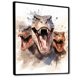 Family Of Velociraptor Dinosaurs Portrait - Dinosaur Framed Canvas Art