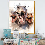 Family Of Velociraptor Dinosaurs Portrait - Dinosaur Framed Canvas Art