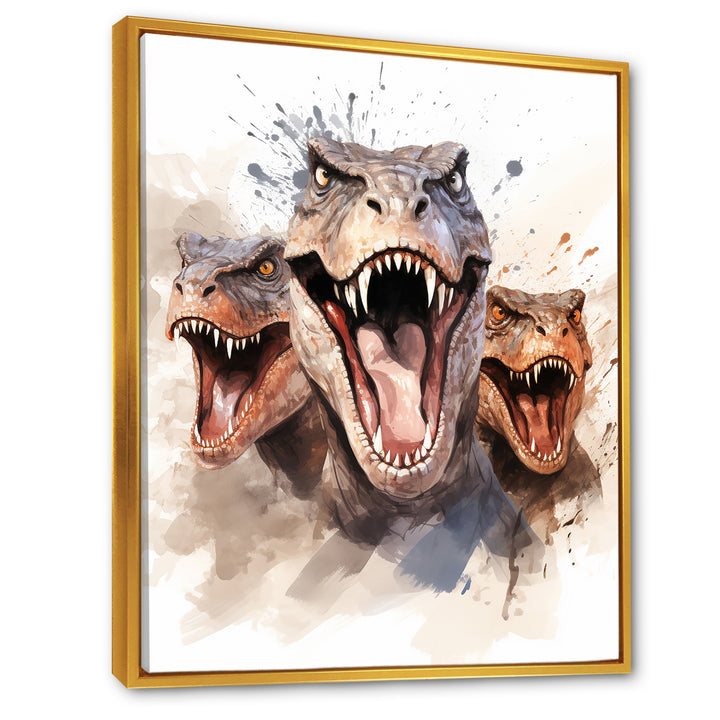 Family Of Velociraptor Dinosaurs Portrait - Dinosaur Framed Canvas Art