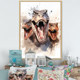 Family Of Velociraptor Dinosaurs Portrait - Dinosaur Framed Canvas Art