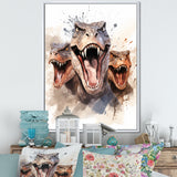 Family Of Velociraptor Dinosaurs Portrait - Dinosaur Framed Canvas Art