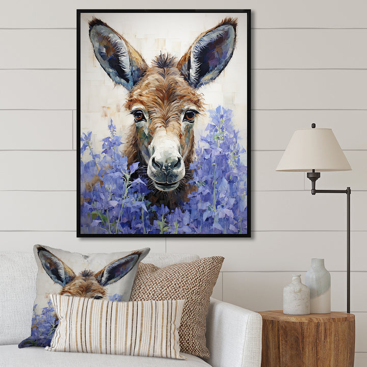 Brown and purple donkey portrait - Donkey Canvas Wall Art
