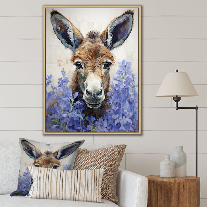 Brown and purple donkey portrait - Donkey Canvas Wall Art