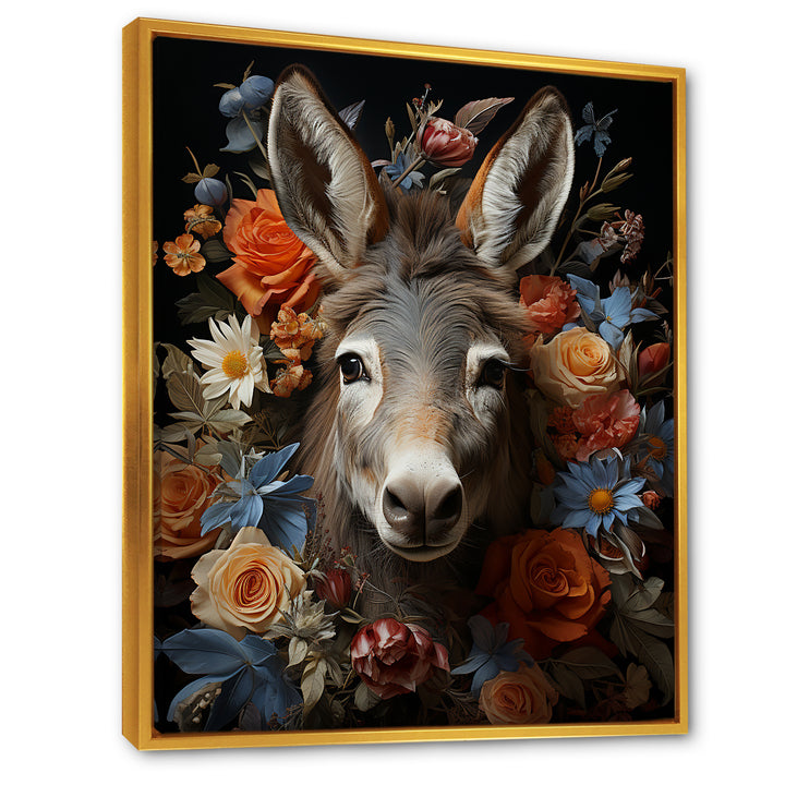 Cute Donkey with color flowers in harmony - Donkey Wall Art Prints