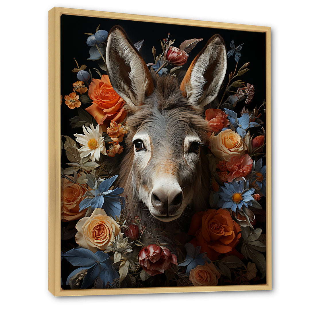 Cute Donkey with color flowers in harmony - Donkey Wall Art Prints