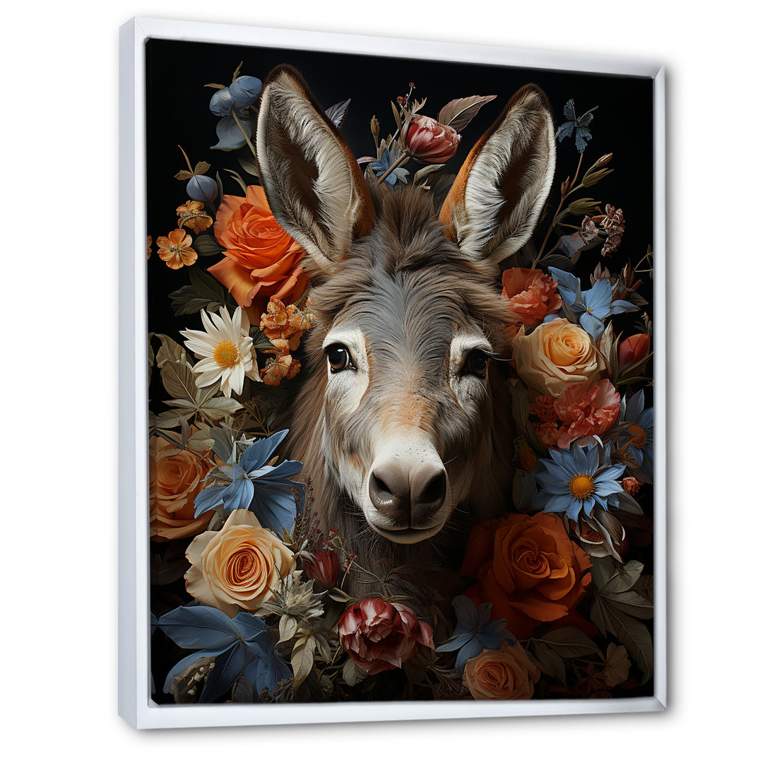 Cute Donkey with color flowers in harmony - Donkey Wall Art Prints