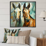 Cubic green and brown horses couple - Brown Horse Wall Art
