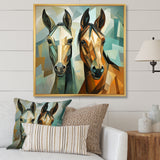 Cubic green and brown horses couple - Brown Horse Wall Art